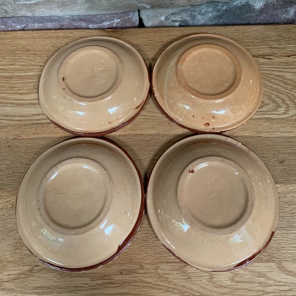 4 Pottery Bowls Majolica Hand Painted Floral Red Yellow Green - Picture 8 of 10